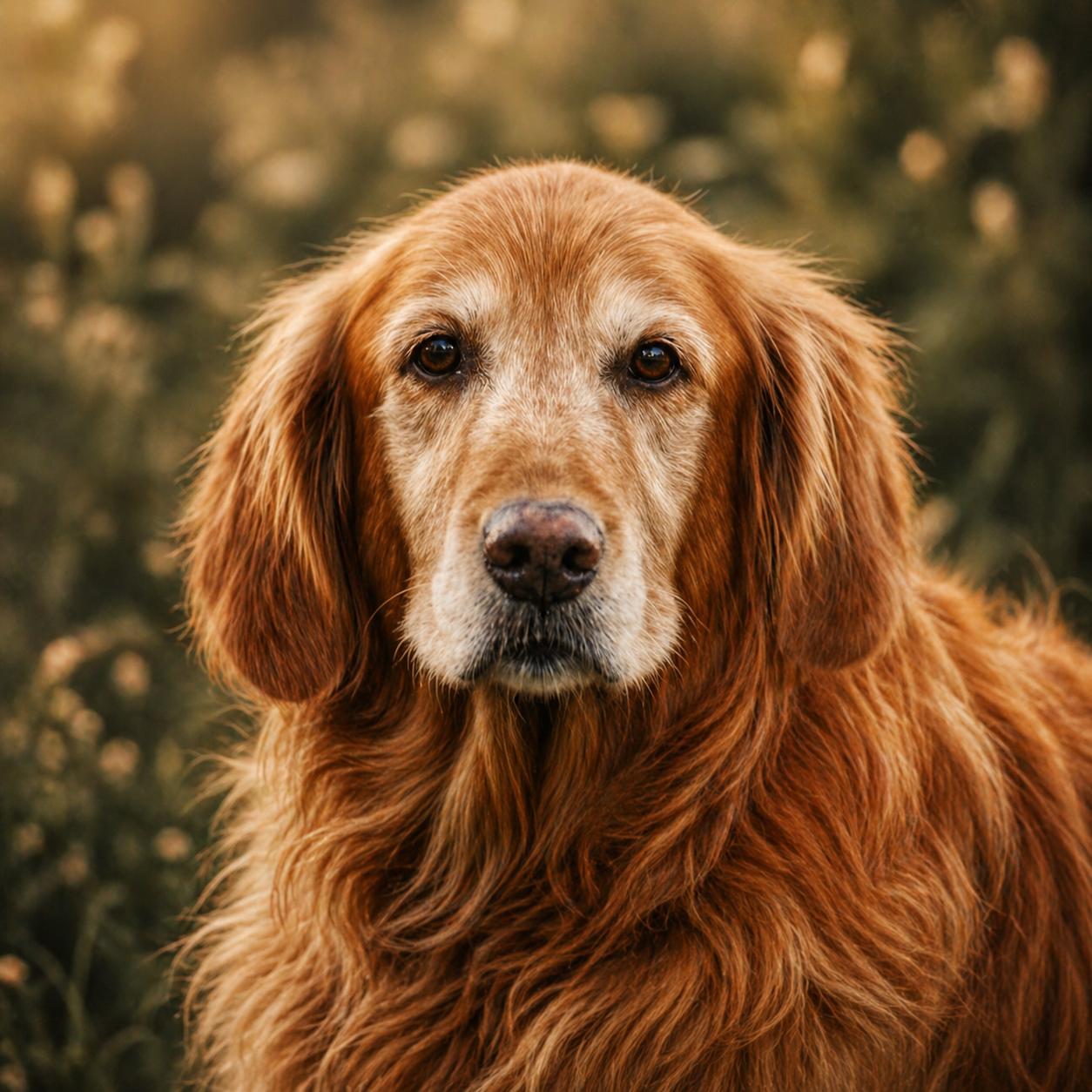 Senior golden retriever representing mature lite dog food for older dogs, weight support and healthy joints